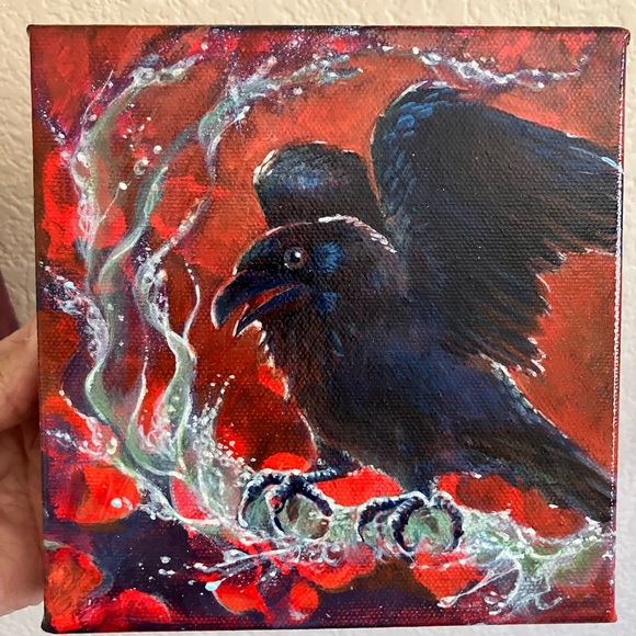 Original painting raven crow art ooak surreal artwork direct from artist USA - Picture 8 of 9